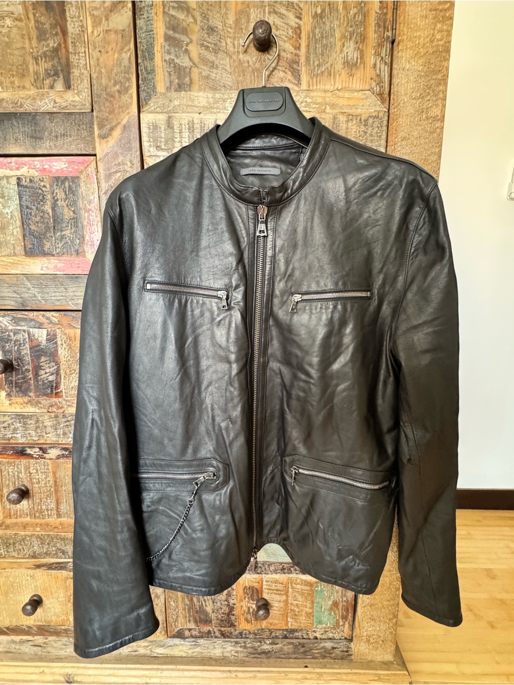 John Varvatos Black Leather Bomber Jacket